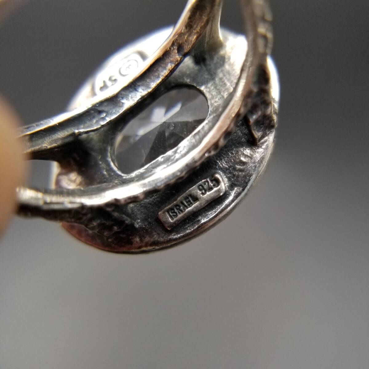 SP イスラエル ヴィンテージ 大粒 クリアストーン オーバル 925