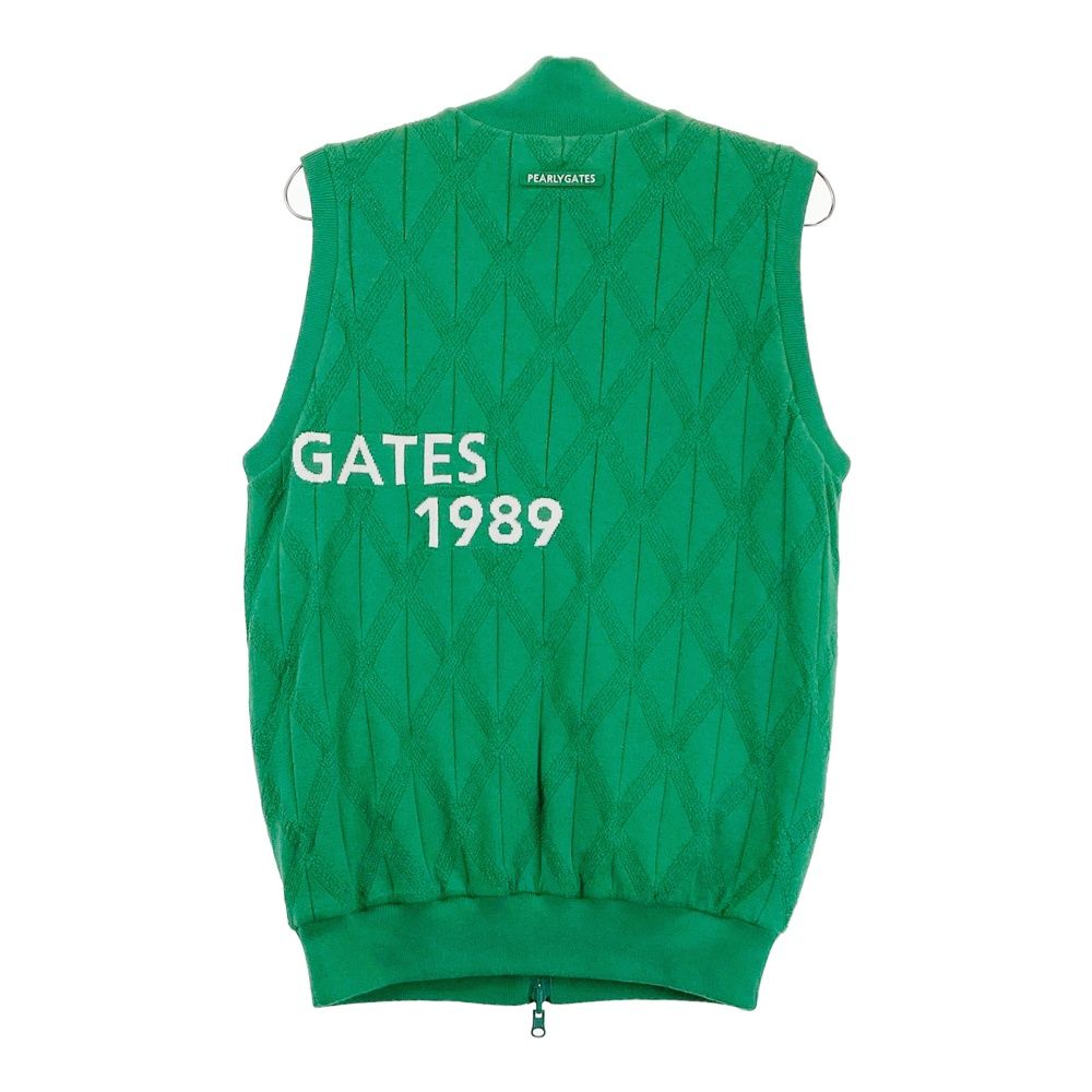  サイズ 2 PEARLY GATES パーリーゲイツ モデル リバーシブル ニットベスト ナイロン切替 千鳥 総柄 グリーン系 ゴルフウェア レディース ストスト ベスト レディースウェア