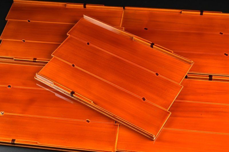 蔵A 5138 b 飛騨春慶塗 筏型卓上盆 会席膳 五枚