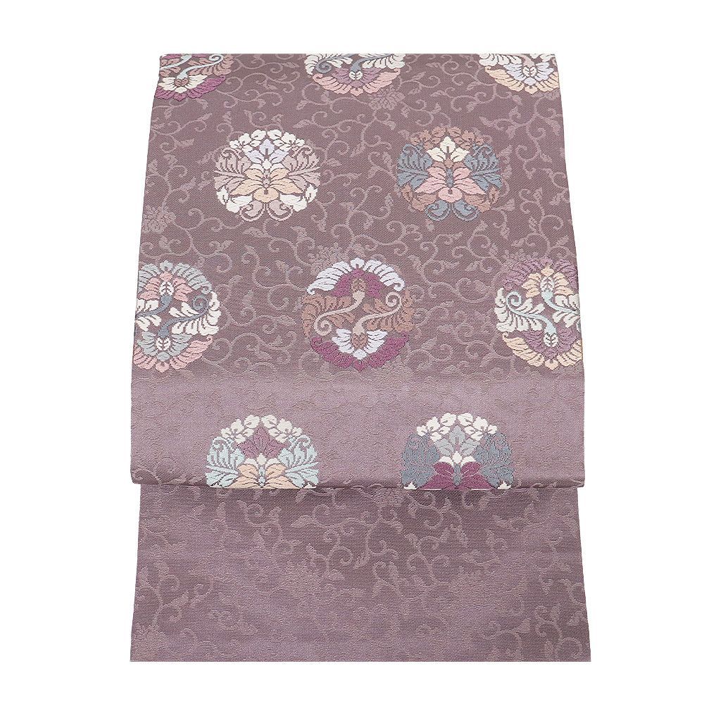 礼装用 九寸名古屋帯 正絹 グレー紫 唐花 華文 Mサイズ N 3043 レディース シルク ギフト フォーマル カジュアル