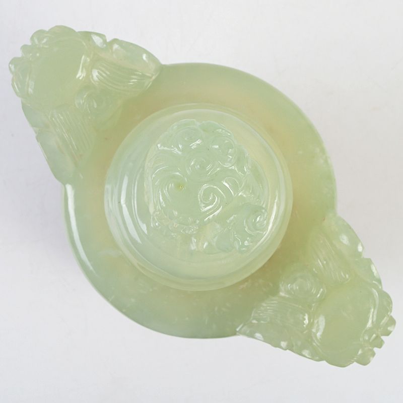 中国 玉石岫玉彫刻 雙耳活環 獅子鈕蓋爐 香炉 唐木台付 C S303 - メルカリ