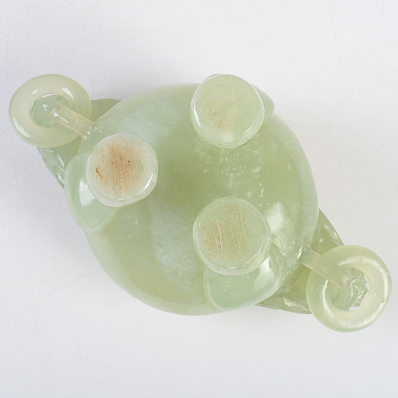 中国 玉石岫玉彫刻 雙耳活環 獅子鈕蓋爐 香炉 唐木台付 C S303 - メルカリ