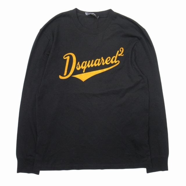 25ss ディースクエアード DSQUARED2 フロッキープリント ロゴ ロンT 長袖 Tシャツ カットソー トップス S 黒 ブラック T33 メンズ