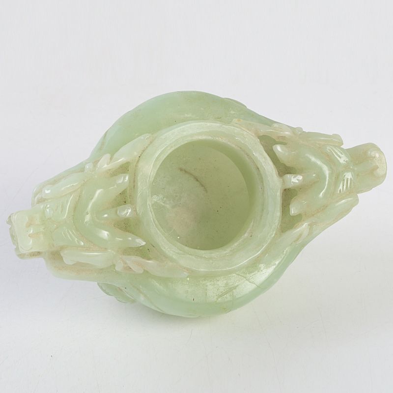 中国 玉石岫玉彫刻 雙耳活環 龍鈕蓋爐 香炉 唐木台付 N S306 - メルカリ