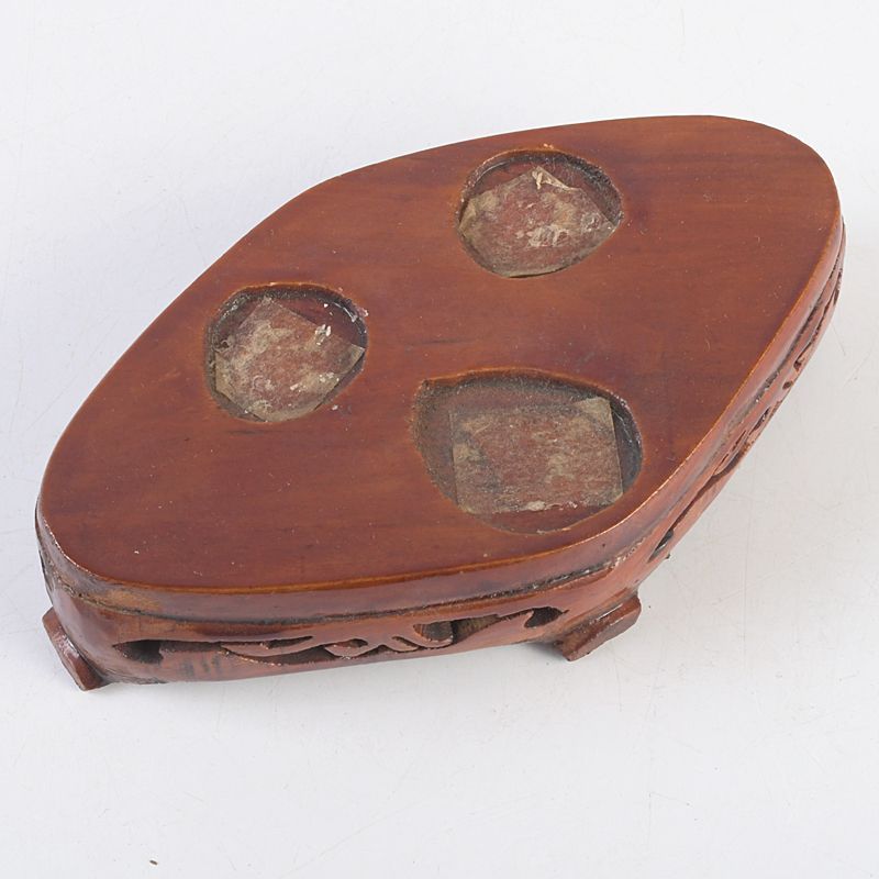 中国 玉石彫刻 雙耳活環 龍鈕蓋爐 塔香炉 唐木台付 V 7639C 中国 玉石