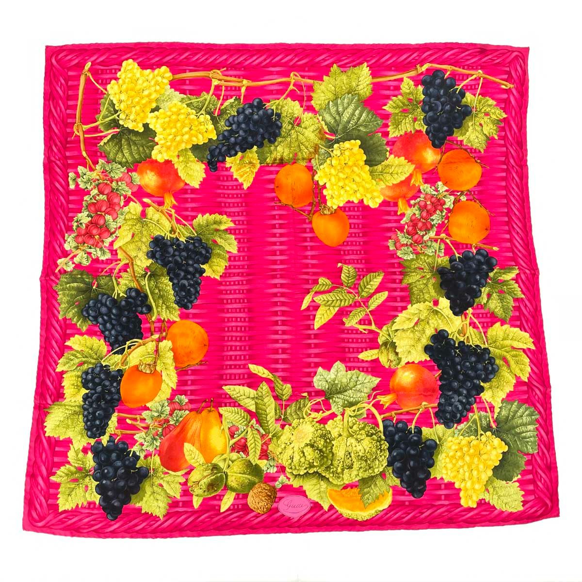 GUCCI グッチ スカーフ フルーツ/バスケット/ シルク100％ フューシャ