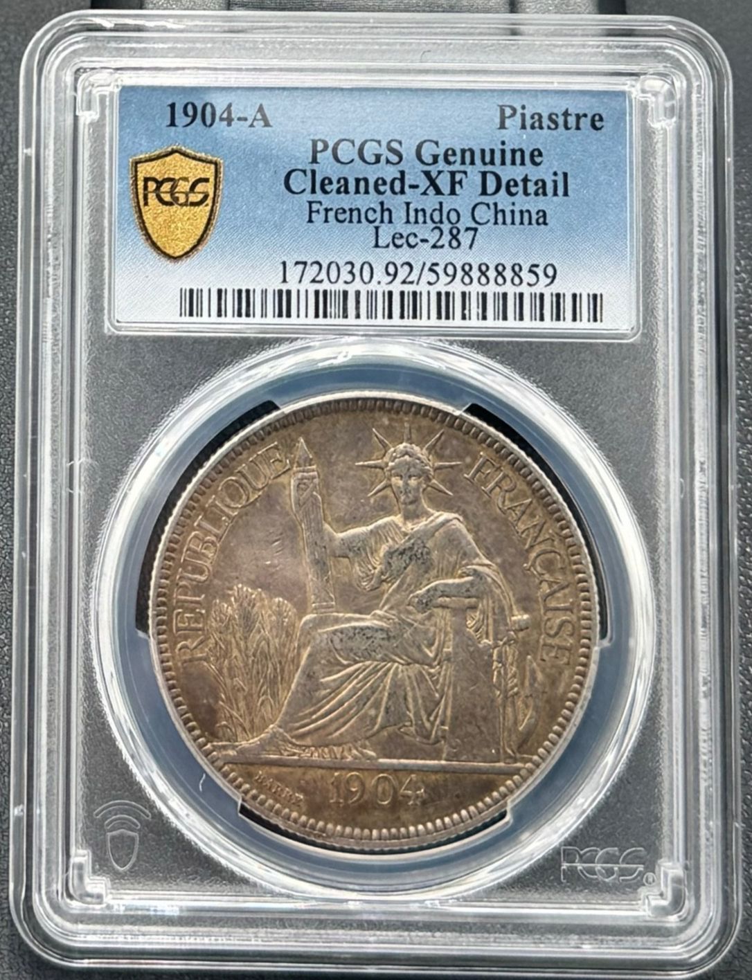 1904年 フランス領インドシナ 銀貨 1ピアストル 27グラム PCGS