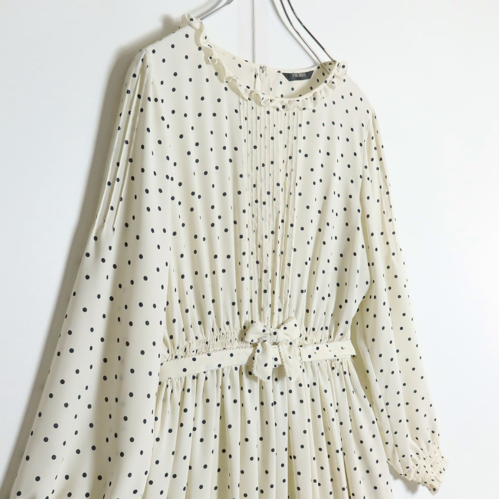 希少*80's レトロ ピンクハウス ドット ロングワンピース リボン ベルト付 希少*80's レトロ ピンクハウス ドット ロングワンピース リボン