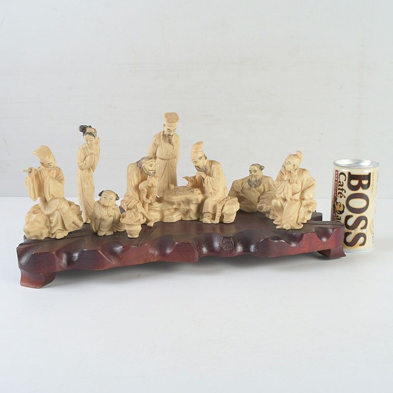 中国 樹脂製 人物彫刻 床飾 置物 唐木台付 C S313