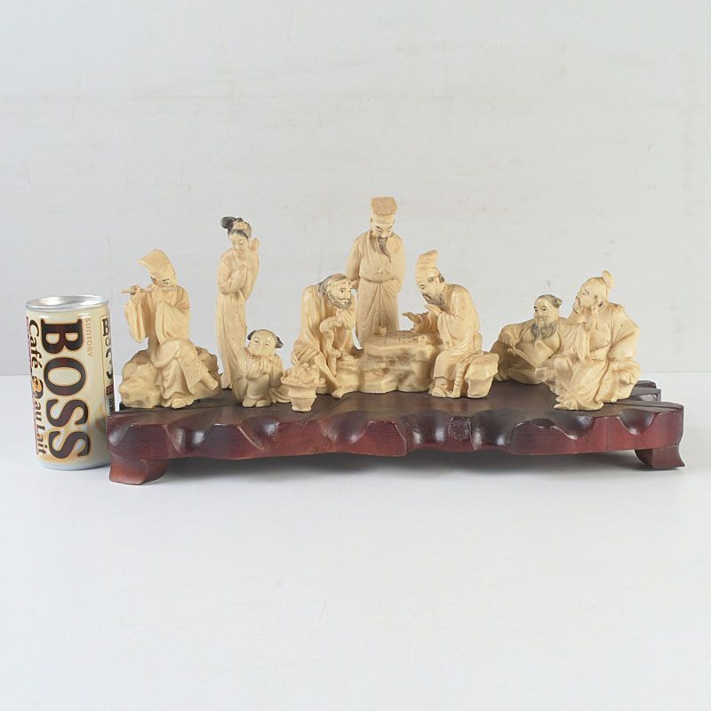 中国 樹脂製 人物彫刻 床飾 置物 唐木台付 C S313 - メルカリ