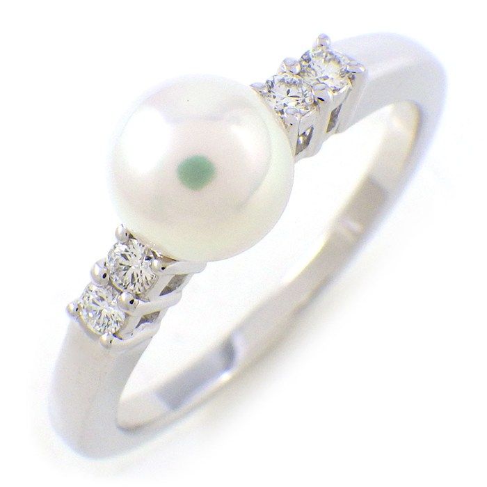 ミキモト MIKIMOTO リング 1ポイント パール 6mm珠 4ポイント ダイヤモンド K18WG 11号