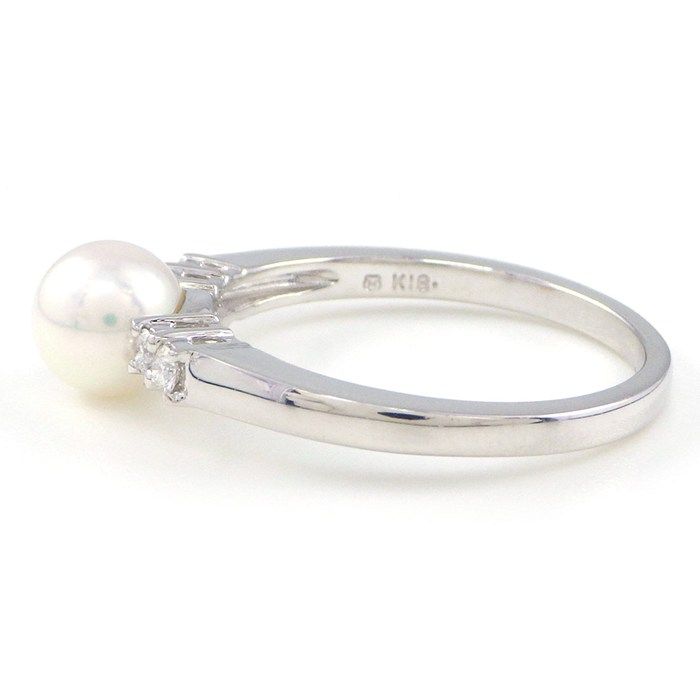 ミキモト リング 1ポイント パール 6 mm珠 4ポイント ダイヤモンド K 18 WG 11号