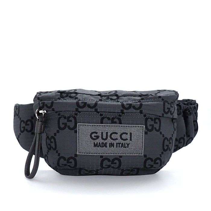 グッチ GUCCI ベルトバッグ ラージ 767934 FACPM 1246 ダークグレー ブラック GG ナイロン レザー シルバー金具