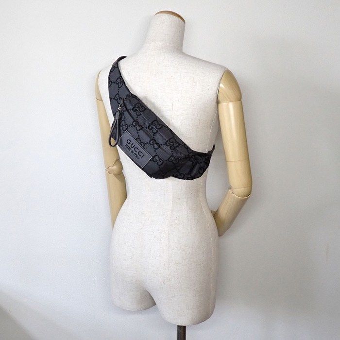 丁寧な グッチ GUCCI ベルトバッグ ラージ 767934 FACPM 1246 ダークグレー ブラック GG ナイロン レザー シルバー金具