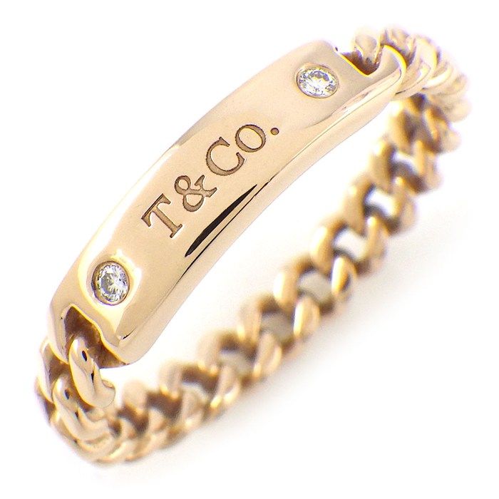 ティファニー Tiffany - Co. リング マイクロリンク ロゴプレート チェーン 2ポイント ダイヤモンド K18PG 17号