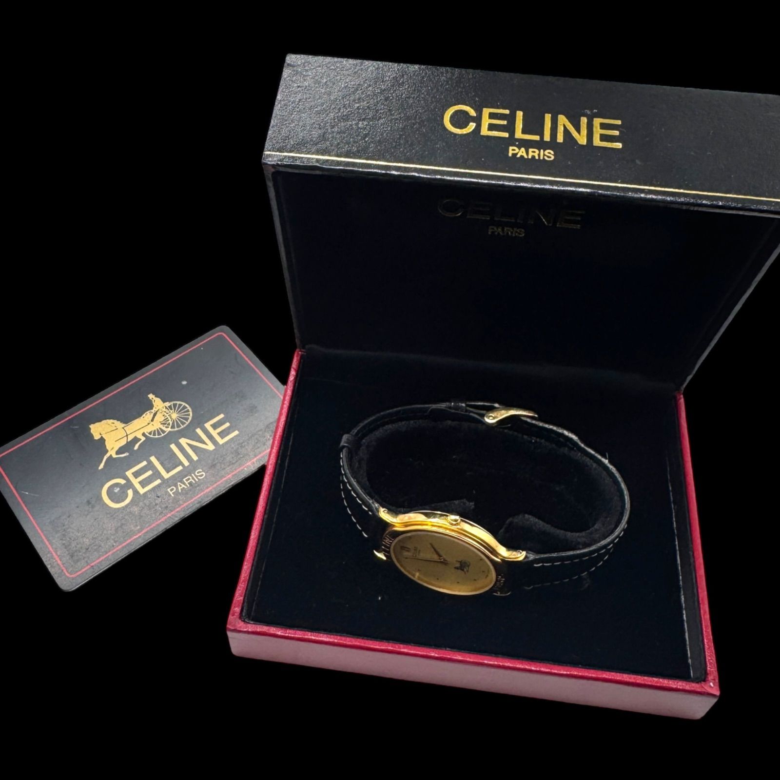 き 電池稼働 CELINE セリーヌ ゴールド 馬車 ラウンド 腕時計 ボーイズ 男女兼用 クォーツ QZ