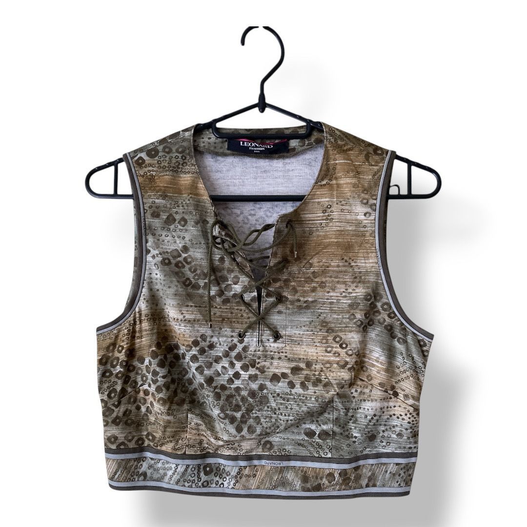 LEONARD FASHION レオナールファッション レースアップクロップベスト マルチ 色 Mサイズ レディーストップス 管理SK360