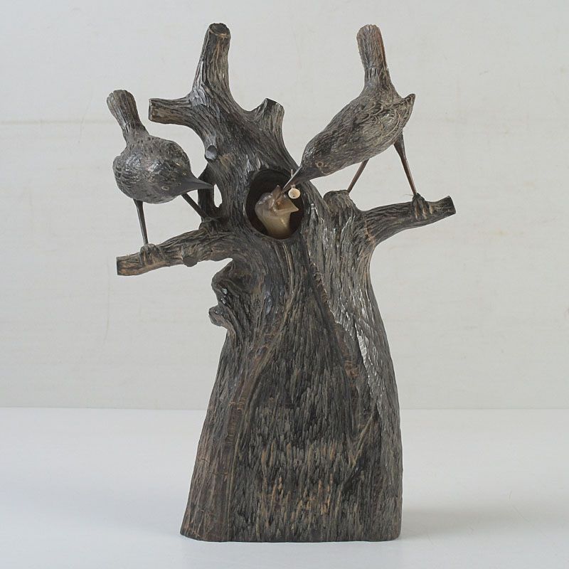 中国 水牛の角彫刻 木に鳥の親子 置物 N S319 - メルカリ