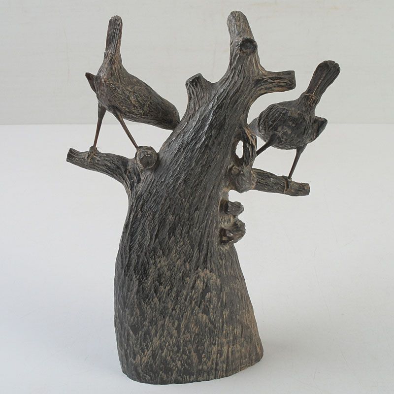 中国 水牛の角彫刻 木に鳥の親子 置物 N S319 - メルカリ