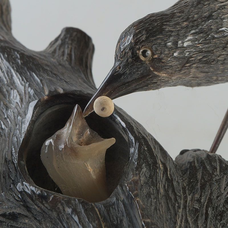 中国 水牛の角彫刻 木に鳥の親子 置物 N S319 - メルカリ