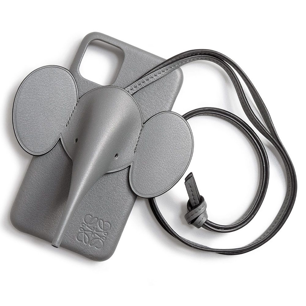 ロエベ エレファント ゾウ 象 iPhone 11 スマホ 携帯 スマートフォンケース カーフスキン レザー グレー シルバー金具 C719C80X03 LOEWE