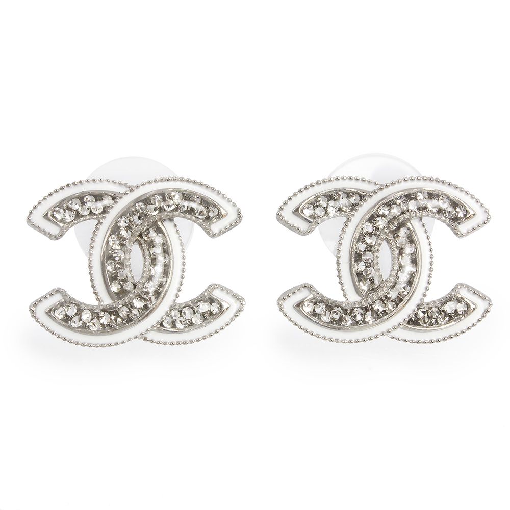 シャネル ココマーク ラインストーン レジンコーティング ピアス シルバー ホワイト ABE867 CHANEL