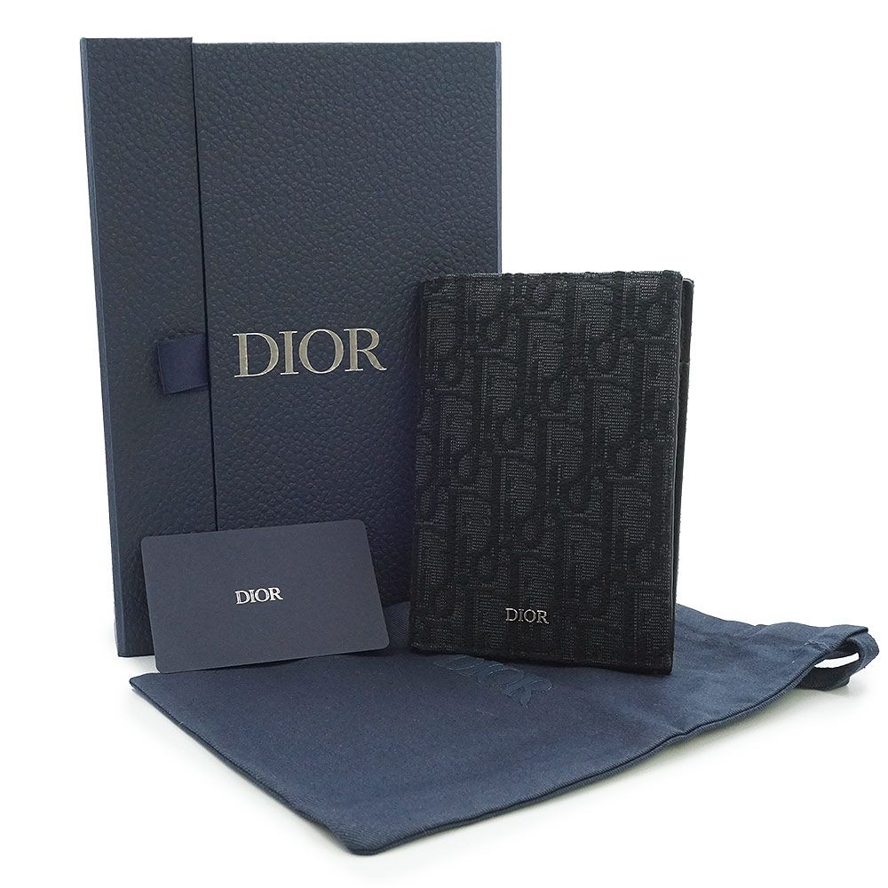 クリスチャンディオール パスポートカバー パスポートケース ディオール オブリーク ジャカード カーフスキン レザー ブラック シルバー金具 2ESPH016YSE Christian Dior