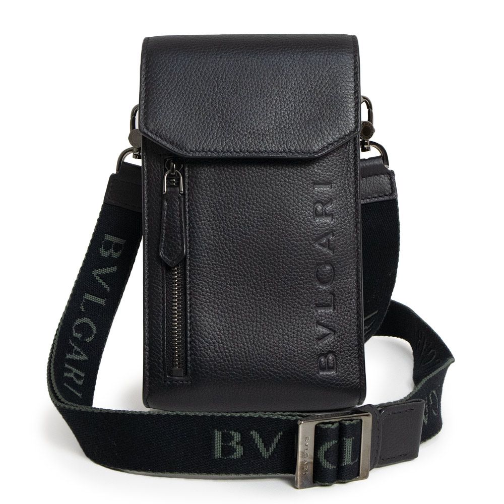 ブルガリ ブルガリ マン バーチカルポシェット ショルダーバッグ 斜め掛け カーフスキン レザー ブラック ガンメタル金具 292326 BVLGARI