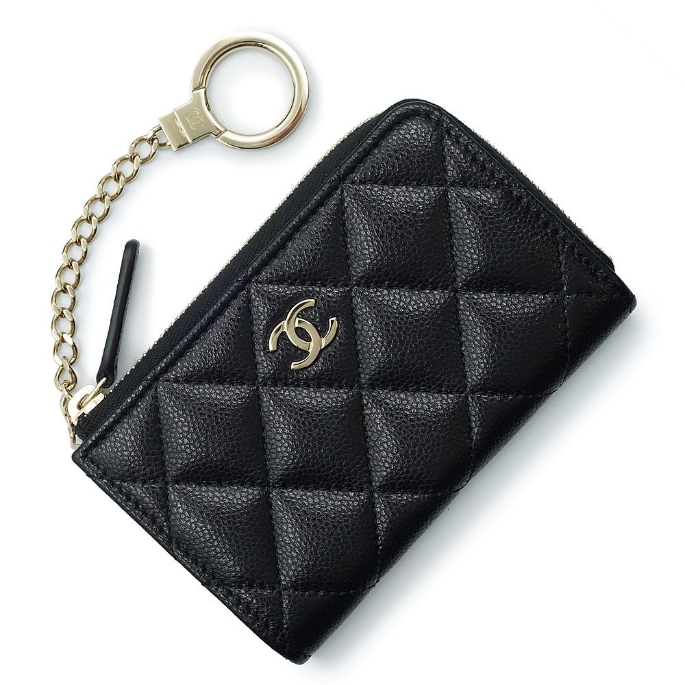 シャネル マトラッセ キーリング付き コインケース 小銭入れ 財布 キャビアスキン レザー ブラック ゴールド金具 AP0221 CHANEL