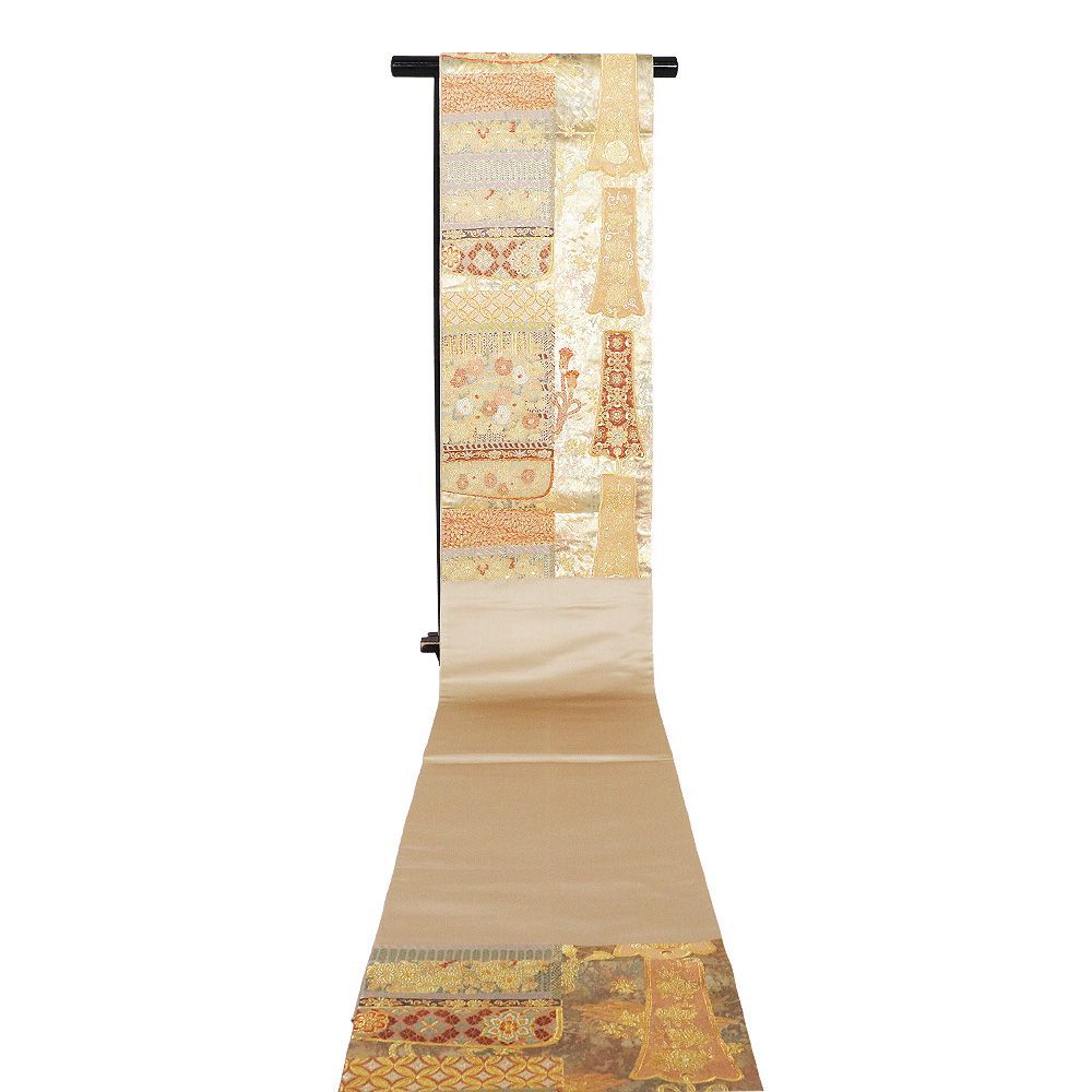  礼装用 袋帯 正絹 金箔 緑 鎧文 菊 桐 唐花 七宝文 Lサイズ F 8423 レディース ギフト フォーマル 30代 40代 50代 袋帯 帯