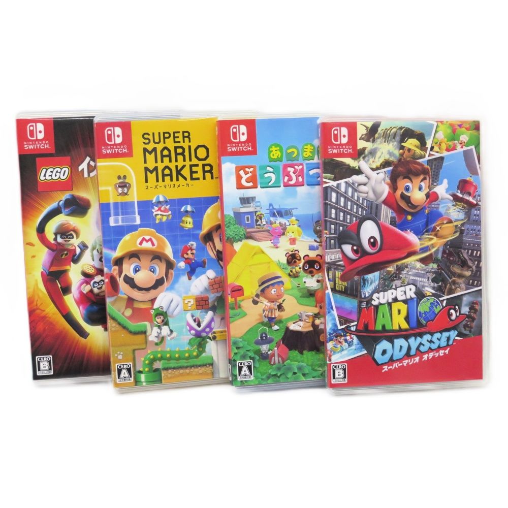 Nintendo 任天堂 スーパーマリオオデッセイ あつまれどうぶつの森 スーパーマリオメーカー2 インクレディブル Switchソフト 計4点 動作 済