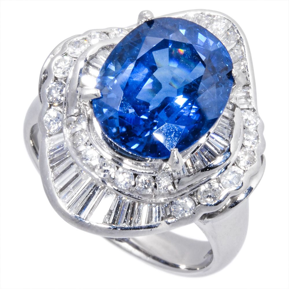 リング 指輪 サファイア 5.38ct 約12号 Pt900 11.6g ブルー ダイヤモンド 1.24ct プラチナ レディース