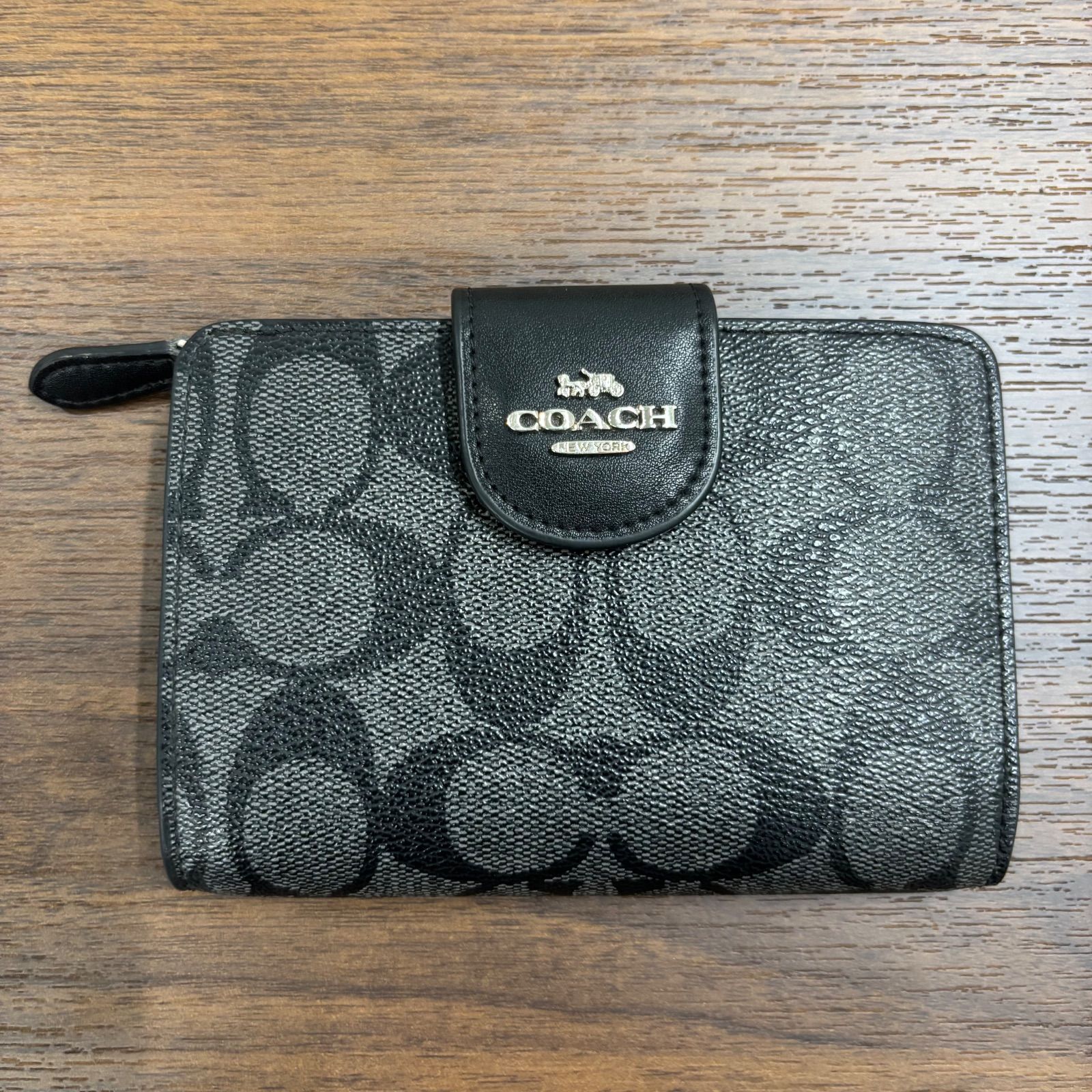 ▪️ COACH コーチ シグネチャー ミディアムコーナージップウォレット 2つ折り財布 小銭入れ ブラック レディース