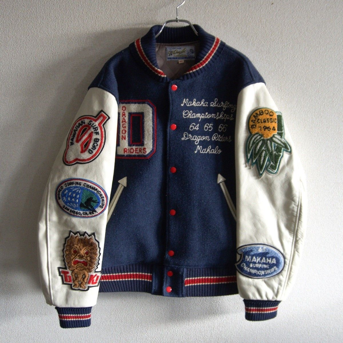 雰囲気抜群】WHITESVILLE【フルデコ レザースリーブ スタジャン】40