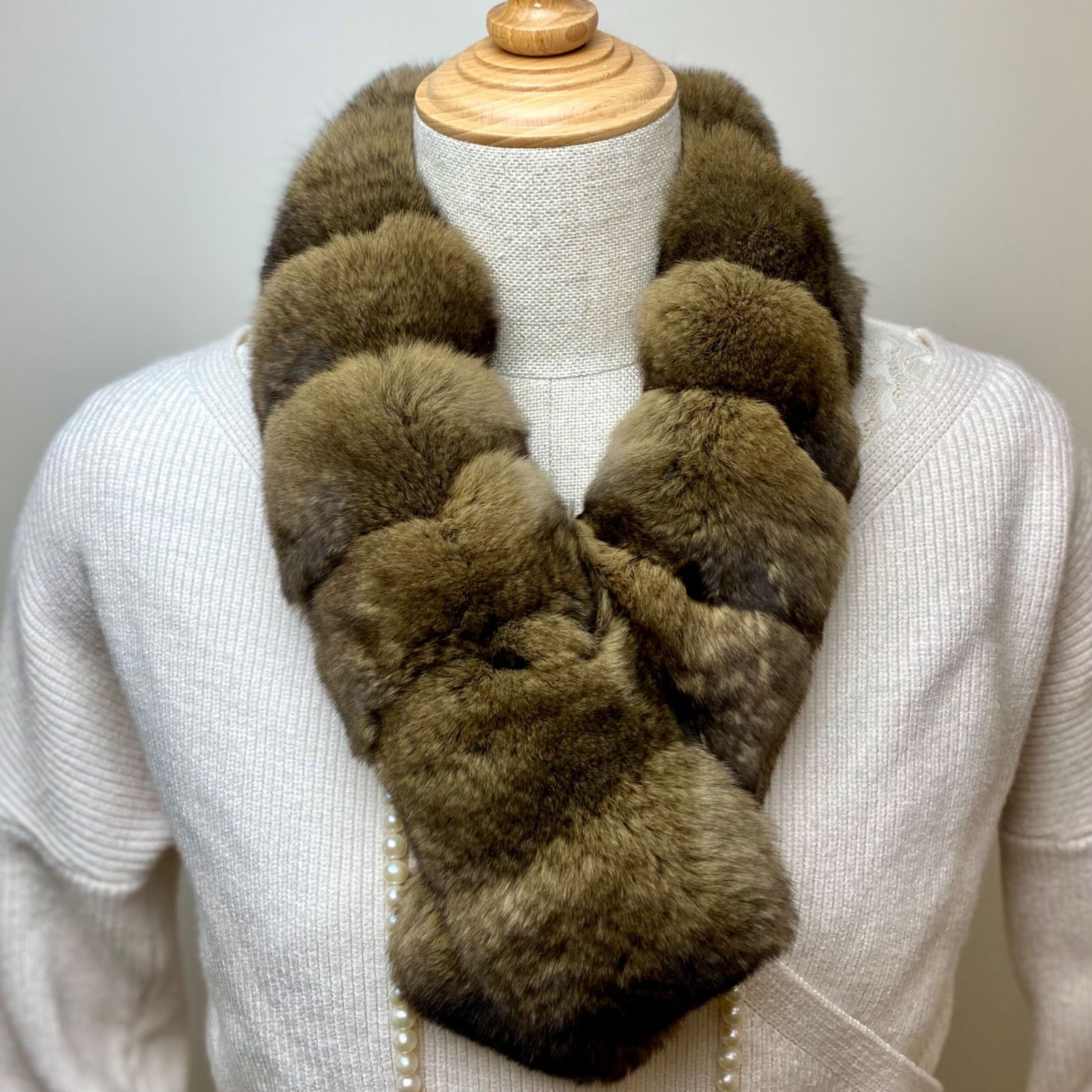 チンチラマフラー(新品) 格安！！ CHINCHILLA チンチラ マフラー 日本製 新品【ブラウン】09