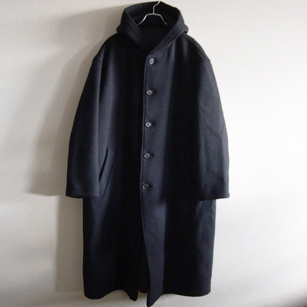 雰囲気抜群 Y s for men メルトン ウール フーデッド コート L ブラック YOHJI YAMAMOTO ワイズフォーメン 25110621