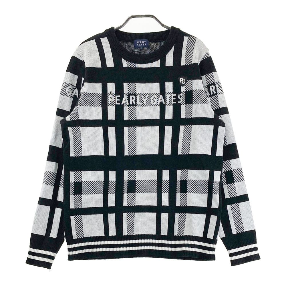 サイズ：6 PEARLY GATES パーリーゲイツ ウール混 ニットセーター チェック柄 ブラック系 [240101563108] ゴルフウェア メンズ ストスト