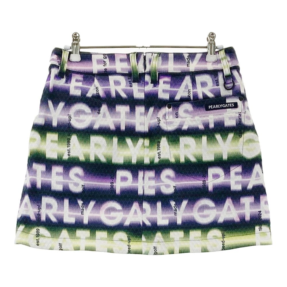 サイズ 0 PEARLY GATES パーリーゲイツ モデル ストレッチスカート ロゴ 総柄 ネイビー系 ゴルフウェア レディース ストスト