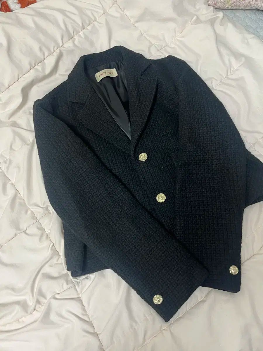 マリ クレール ツイード ブラック 黒 セミクロップド ジャケット