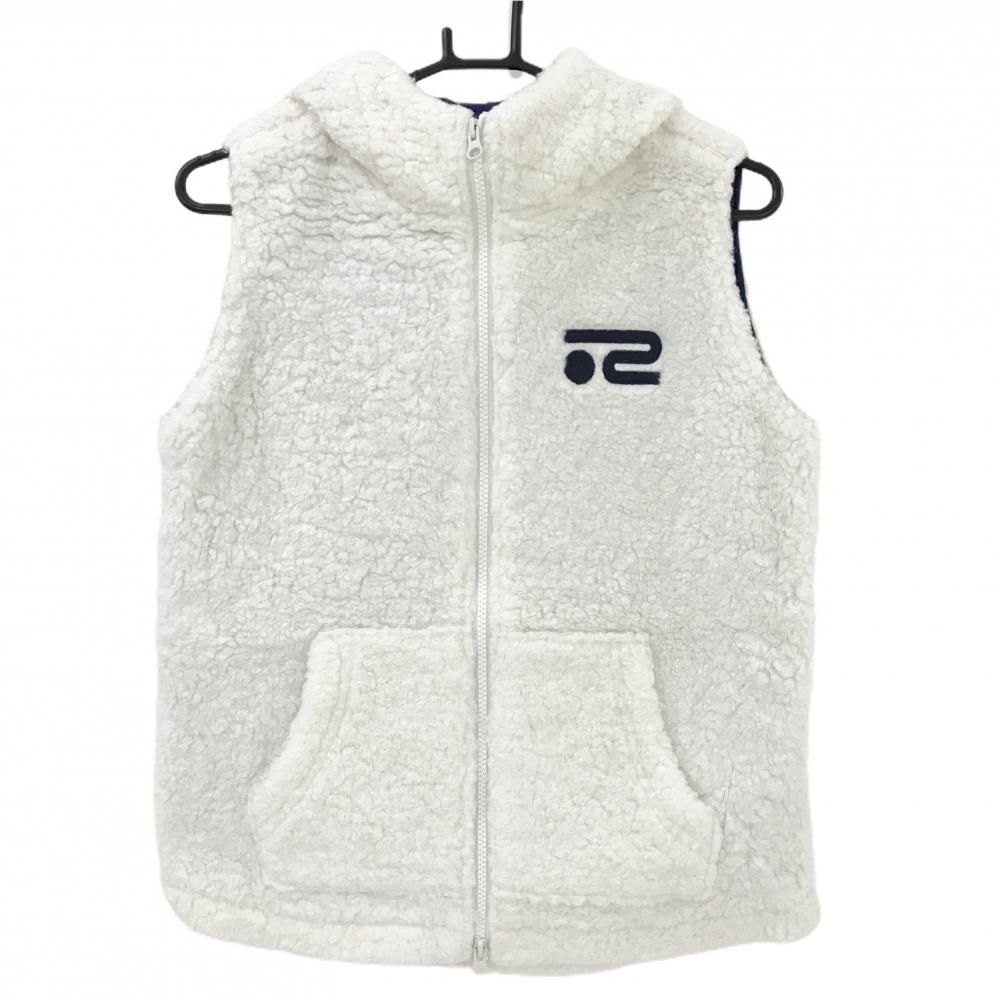 新品　ロサーセン　フリース フード付き　ベスト　スカート ロサーセン フード付ボアベスト 白×ネイビー ロゴ刺しゅう レディース