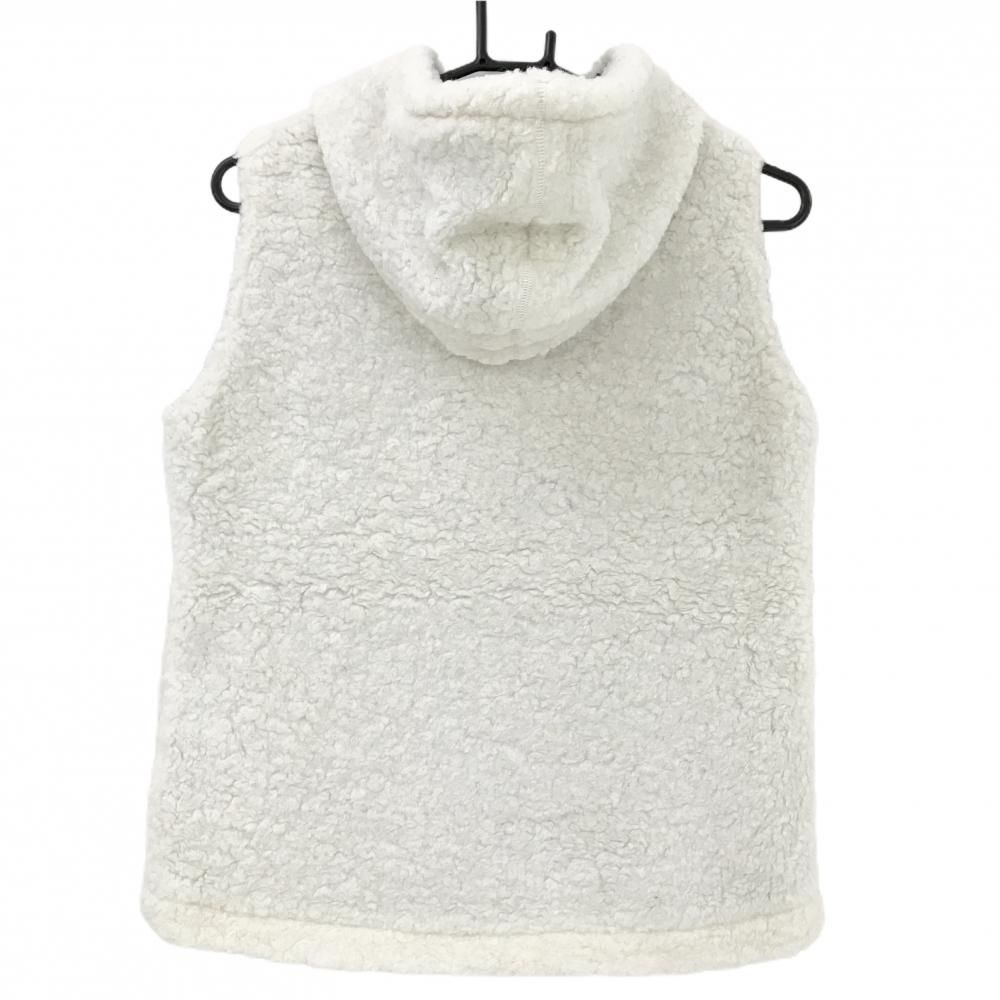 ロサーセン フード付ボアベスト 白×ネイビー ロゴ刺しゅう レディース