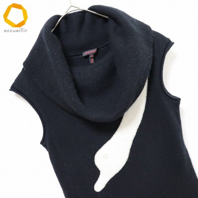エスカーダ ESCADA カシミヤ ニット ワンピース ノースリーブ タートル ビーズ w 979642 n