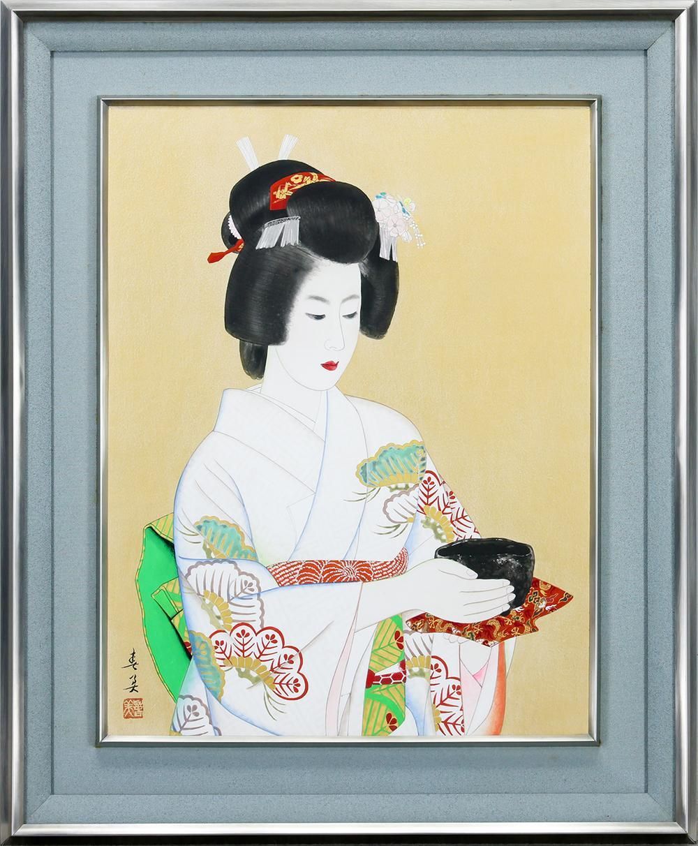 真作】【WISH】立石春美「薄茶」日本画 10号 金泥 共シール ◇凛として