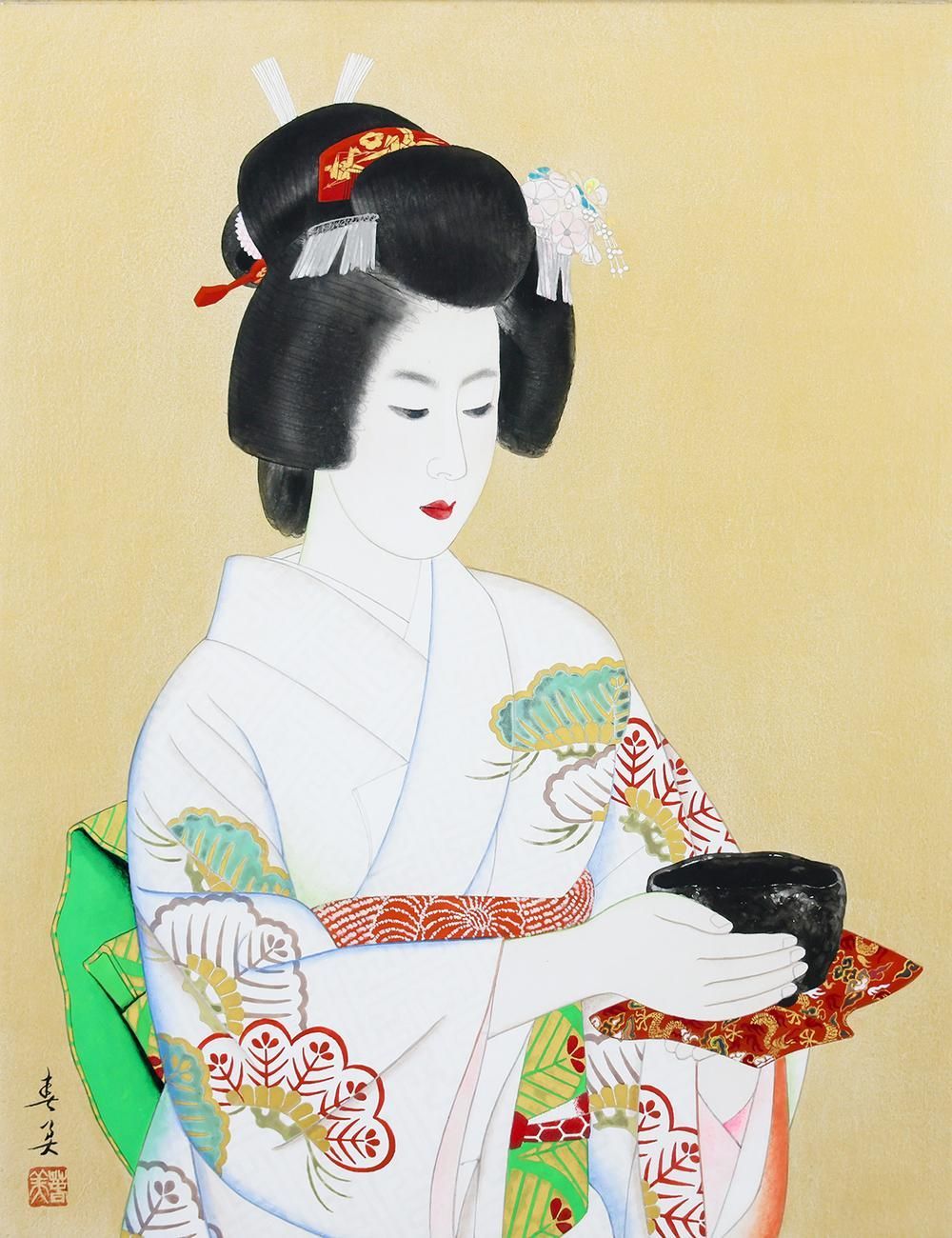 真作】【WISH】立石春美「薄茶」日本画 10号 金泥 共シール ◇凛として