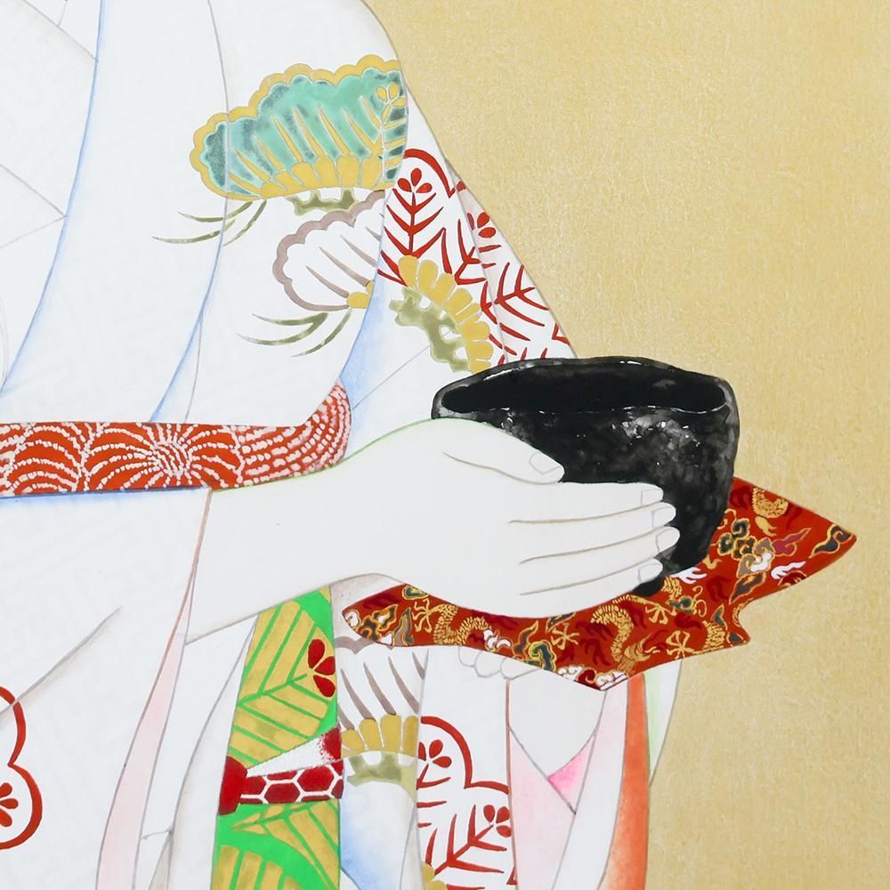 真作保証 伊東深水 「菊を活ける」 木版画 作品証明シール有 タトウ箱