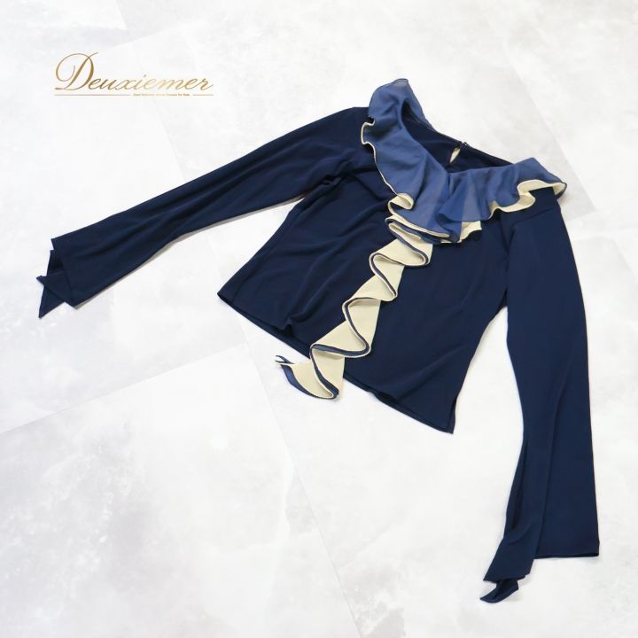 社交ダンス 衣装 トップス ネイビー系 タカダンス TAKA DANCE フリル