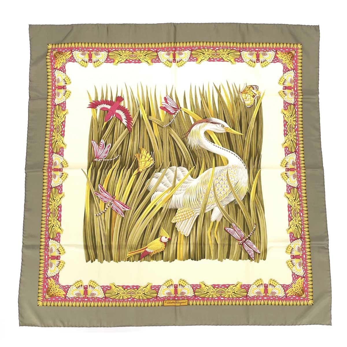 Salvatore Ferragamo サルヴァトーレフェラガモ スカーフ 鷺/昆虫/蛙