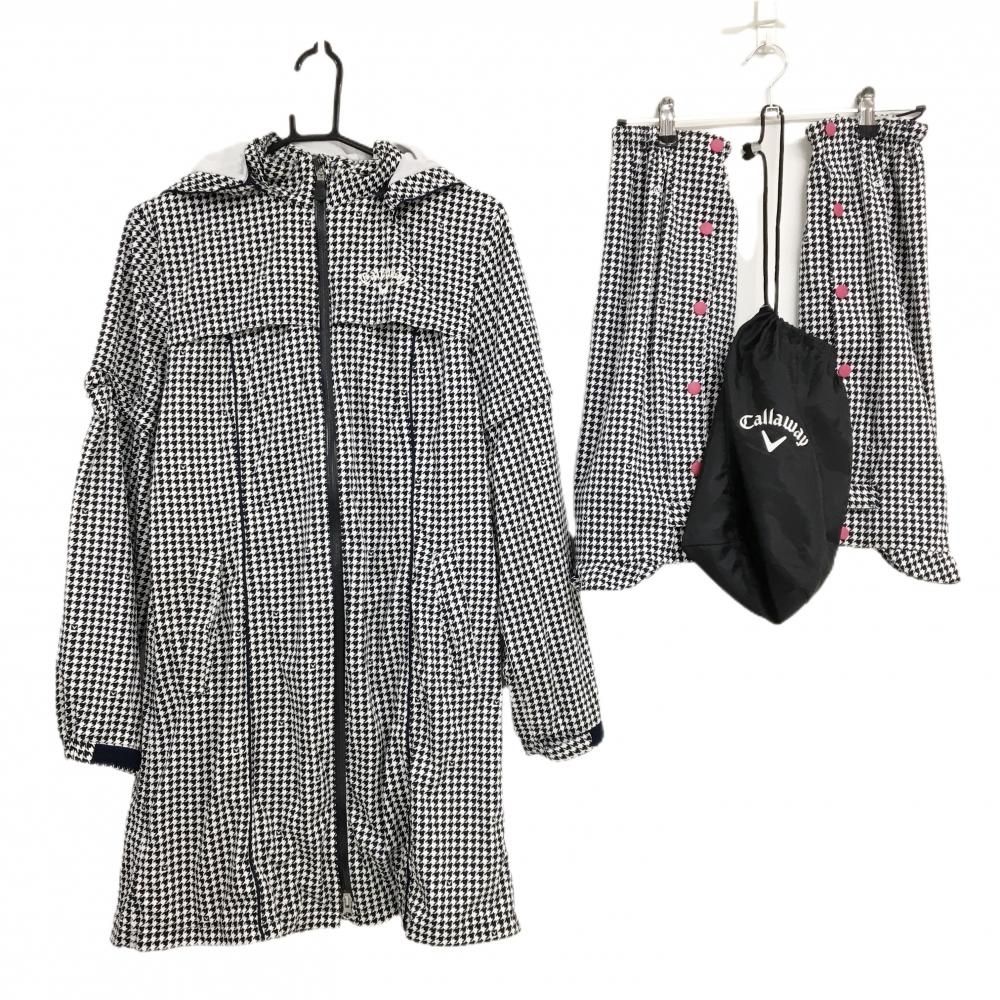 キャロウェイ レインウェア 4WAYレインワンピース×レッグカバー ネイビー×白 千鳥格子 レディース M ゴルフウェア Callaway