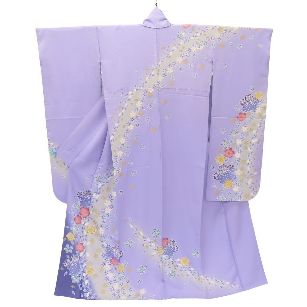 中古】 振袖 正絹(金銀糸除く) パープル 成人式 和装 呉服 和服 きもの