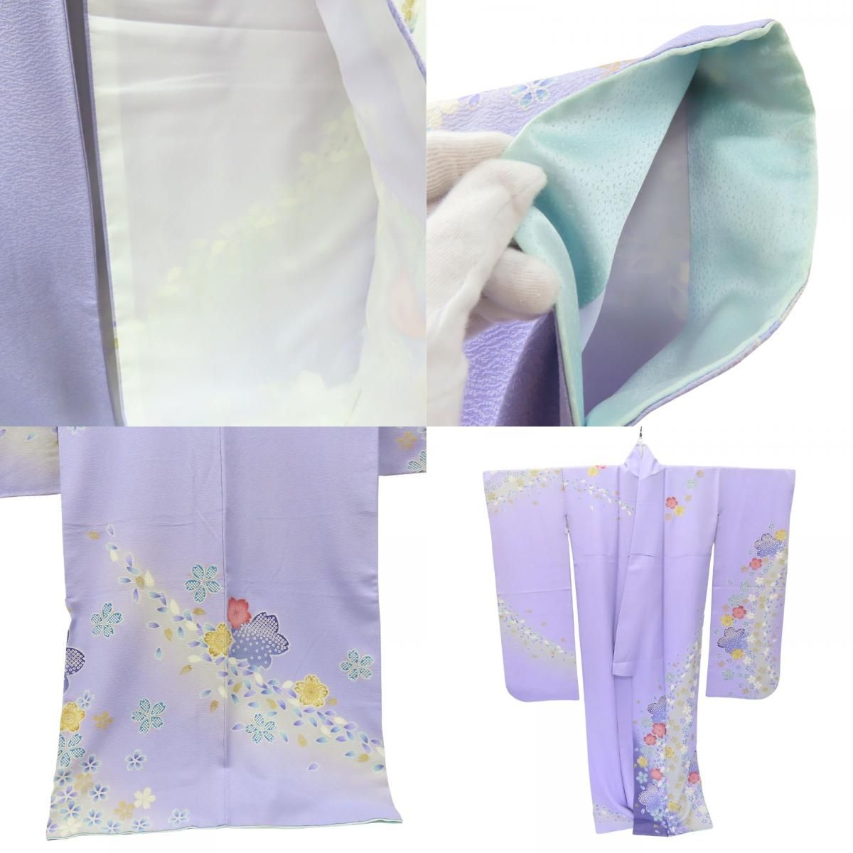 中古】 振袖 正絹(金銀糸除く) パープル 成人式 和装 呉服 和服 きもの